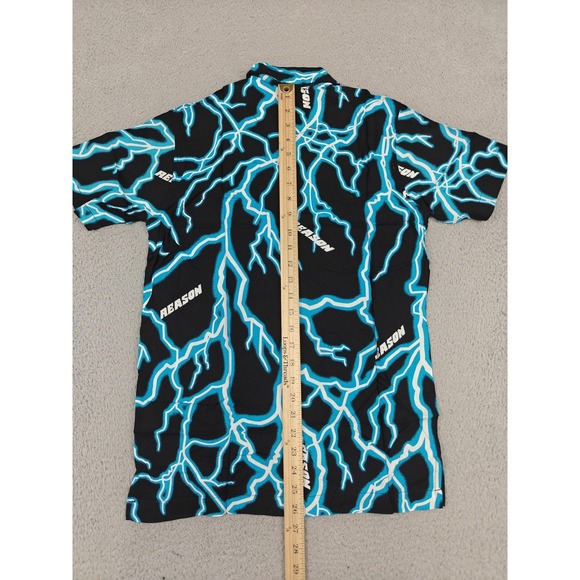 Reason Shirt Mens Small Black Lightning Print Button Up Short‎ Sleeve AZWT-006 - Picture 10 of 12